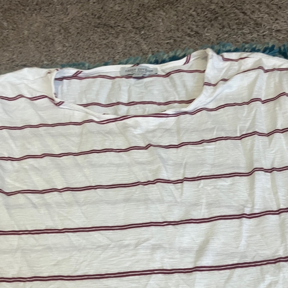 J. Crew Men's Long Sleeve Shirt - White with Red Stripes